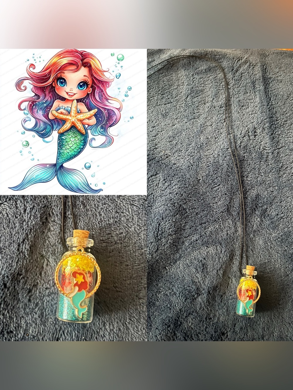 Mermaid Fairy Potion Glitter Bottle Necklace w/ Pendant